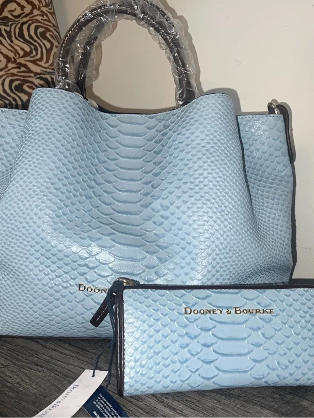 Dooney & Bourke Dusty Blue Textured Tote and Wallet Set - Picture 4 of 13